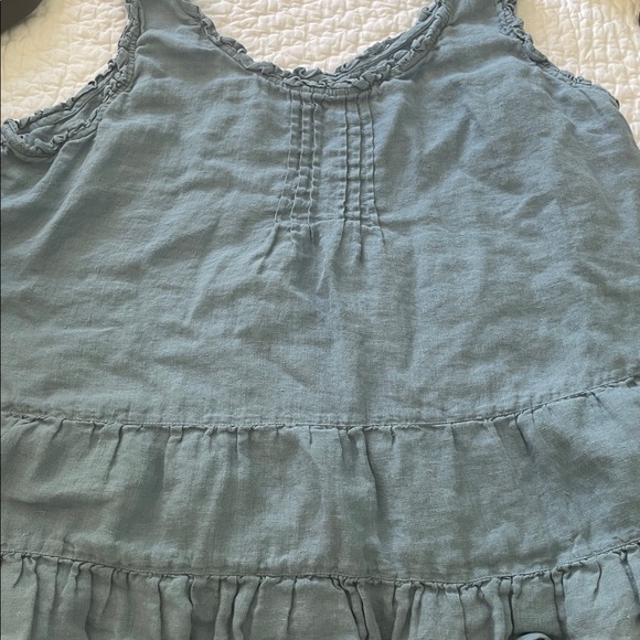 Heart’s desire lagenlook blue linen, ruffle pin tech tank top XL - Picture 7 of 9